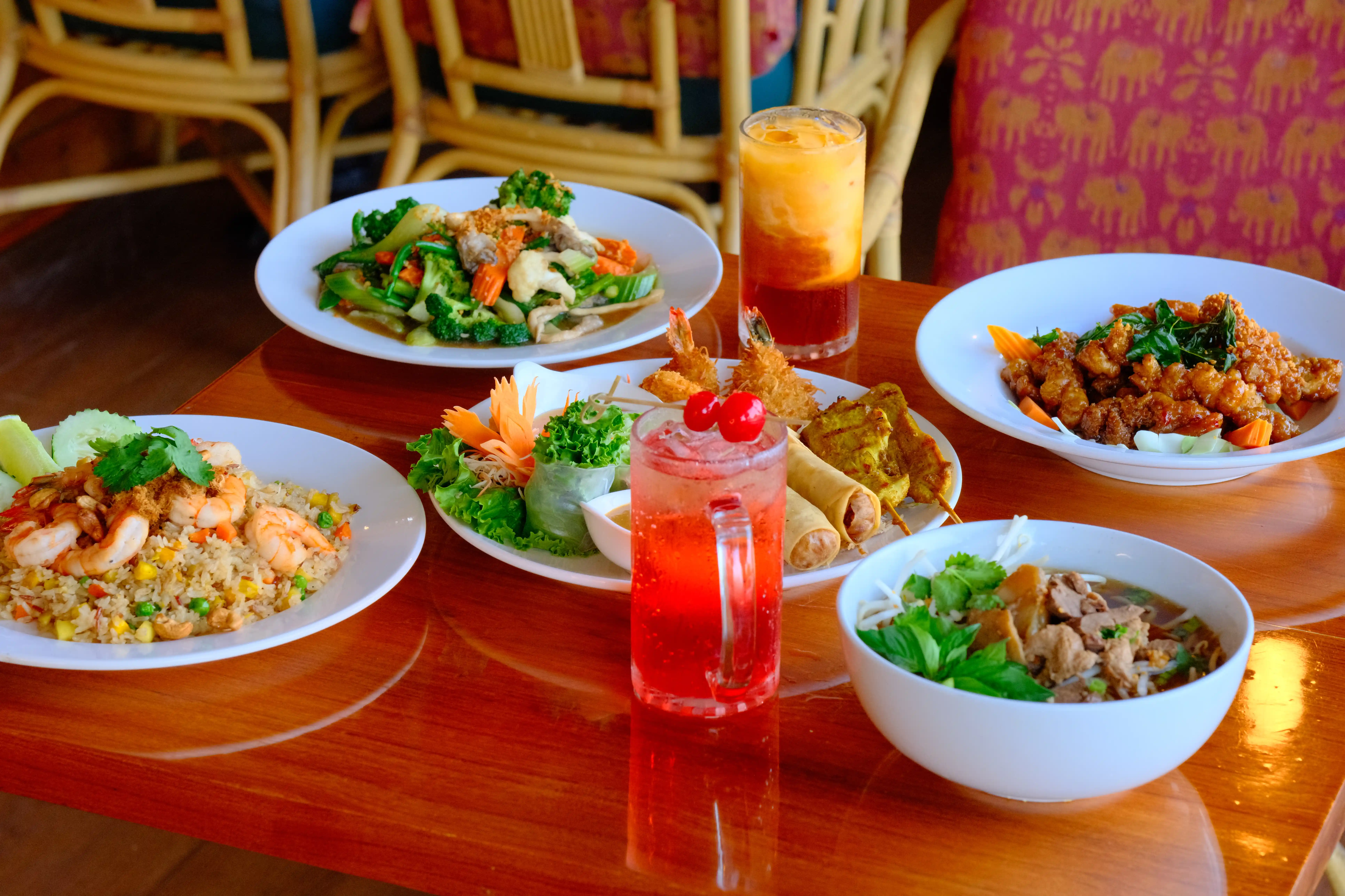 Thai food table spread